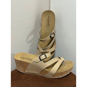A. GIANNETTI COMFORT WEDGE SANDALS CORK SOLE BEIGE LEATHER STRAPS WOMENS SIZE 8